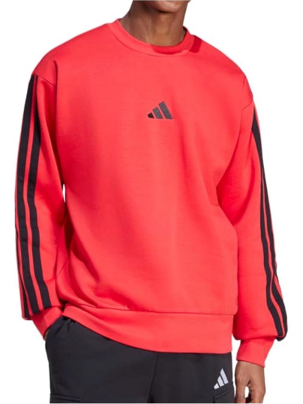 adidas Men’s Red Crewneck Sweatshirt with Black Stripe Accents